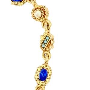 Vintage LJM Bracelet 1950’s - Faux, Lapis, Turquoise & Pearls Gold Tone